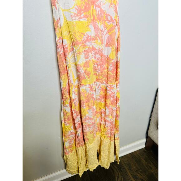 PARADISED AIDA Sunset Tropical Palm Floral Print Sleeveless Tiered Maxi Dress S - Picture 6 of 10